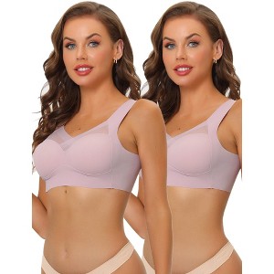 Allegra K Women's Push Up Minimizer Mesh Wirefree Full Coverage Bras 2 Pcs - 1 of 4