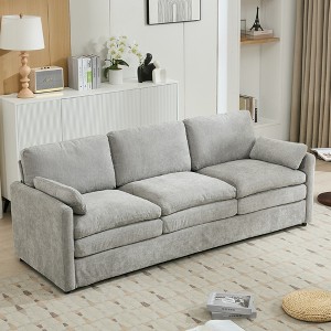 89" Chenille Curved-Arm 3-Seater Sofa with Double-Layered Cushions, Detachable Lumbar Pillow, and Elegant Stitching - 1 of 4