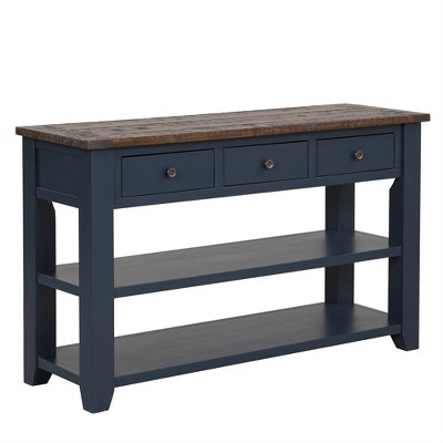 OUTSUPPLY Solid Pine Wood Console Table with 3 Drawers & 2 Shelves, Vintage Entryway Sofa Table