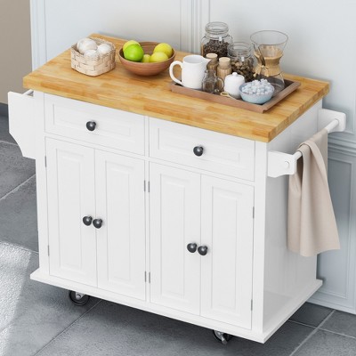 Kitchen Island Cart with Two Storage Cabinets and Two Locking Wheels,43.31 Inch Width,4 Door