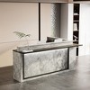 Famapy Gray Marble Textured Reception Table with Brown Top and Black Frame for Commercial Use Contemporary Front Desk Reception Counter - 4 of 4