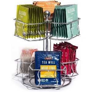 Tea Bag Spinning Carousel - Tea Caddy Organizer for Countertop -2 Tier Revolving Storage for Pantry - Holds Up to 60 Large Tea Bags - 1 of 4