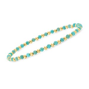 Ross-Simons 3mm Turquoise and 10kt Yellow Gold Bead Stretch Bracelet - 1 of 3