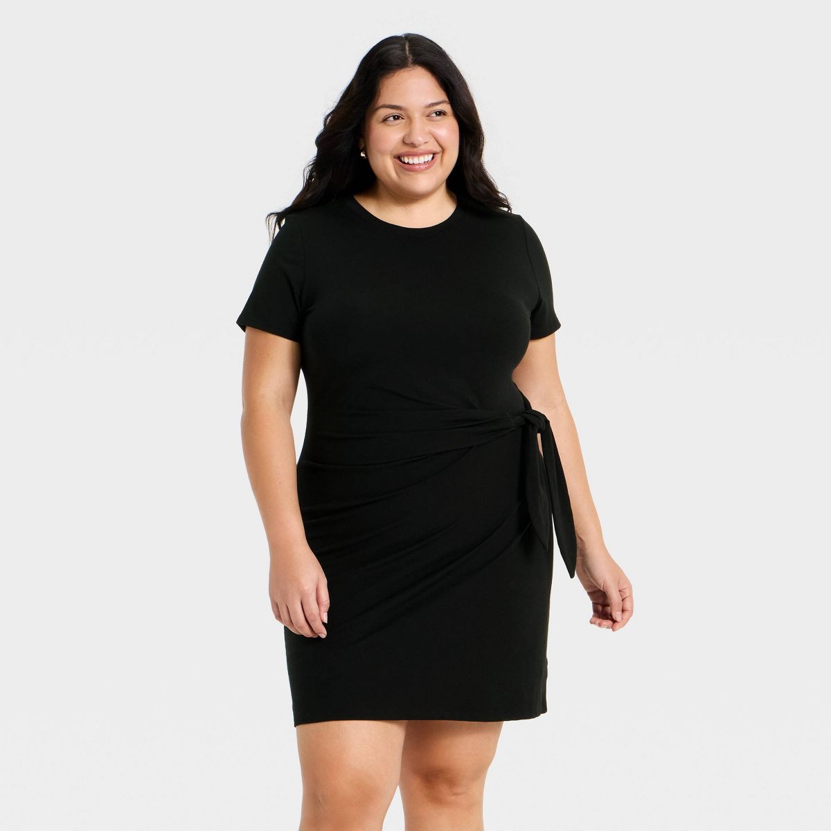 Women's Short Sleeve Tie-Front Knit Mini Dress - A New Day™ - thumbnail 4