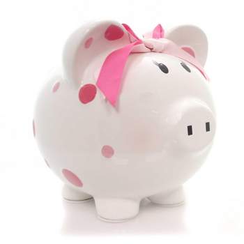 Child To Cherish 7.75 In Pink Multi Dot Bank Bow Save Money Girl Decorative Banks