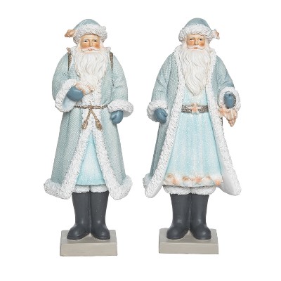 Transpac Large Resin Coastal Blue Santa Decor Set of 2 Christmas Home Decorations
