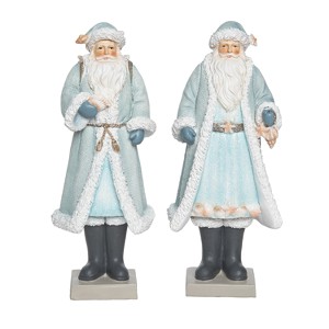 Transpac Large Resin Coastal Blue Santa Decor Set of 2 Christmas Home Decorations - 1 of 1