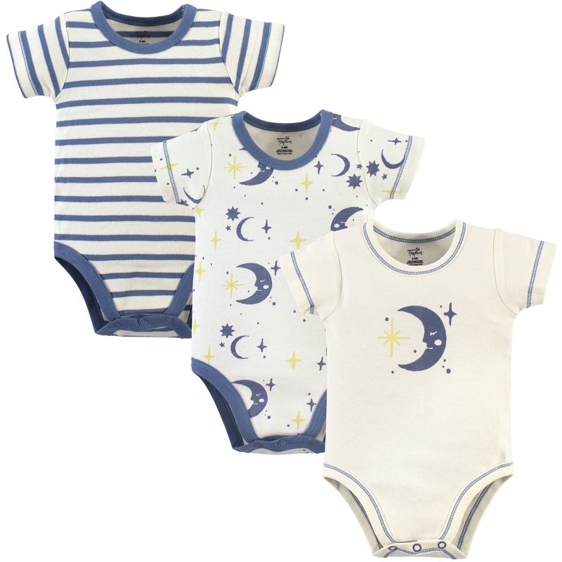Touched by Nature Baby Boy Organic Cotton Bodysuits 3pk, Moon, 1 of 3