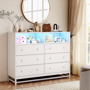 Whizmax 6 Drawer Double Dresser TV Stand, Bedroom Dresser with Power Outlet & LED Light, Wood Dresser for Room, Hallway - 1 of 4