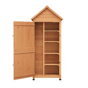 Outdoor Wooden Storage Shed, 63''H Vertical Tool Storage House with Shelves, Large Garden Tools Shed with Lockable Door for Backyard Garden Patio - 1 of 4