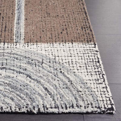 Ivory and Gray Hand-Tufted Wool Abstract Area Rug, 5' x 8'