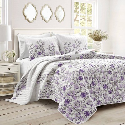 Laura Ashley Keighley Purple/White Floral 100% Cotton Reversible Quilt Set  & Reviews