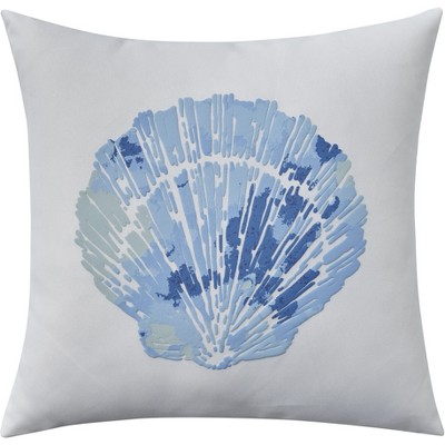 White and Blue Seashell Print 18&quot; Square Throw Pillow