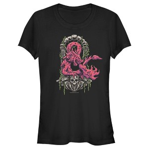Juniors Womens Dungeons & Dragons Red Dragon Logon On Top of Skull T-Shirt - 1 of 4
