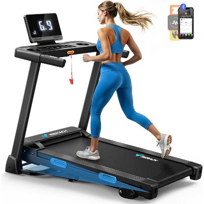 MERACH T12B1 Foldable Treadmill with Incline 7.5MPH Quiet Treadmills for Home Double Deck Technology 4 Silicone Shock Cushion Heart Rate Monitoring