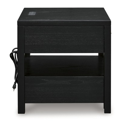 Black Rectangular Wood End Table with Storage and USB Ports
