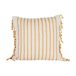 20x20 Hand Woven Ochre Striped Filled Throw Pillow by Foreside Home & Garden - 1 of 4