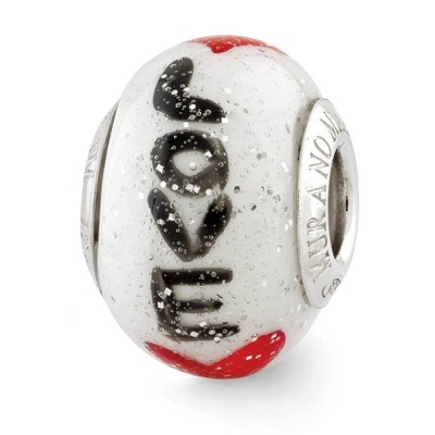 Black Bow Jewelry Sterling Silver & Italian Murano Glass Love Script w/Hearts Bead Charm