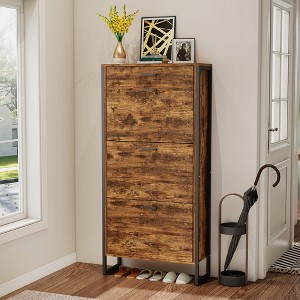 VYNXARIA Shoe Storage Cabinet with 3 Flip Drawers&1 Drawer, Slim Freestanding Storage Racks for Entryway, Hallway£¬Rustic Brown - 1 of 4
