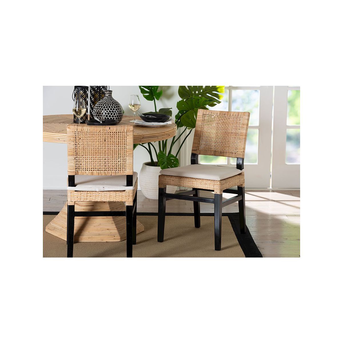 bali & pari,Lesia Rattan Dining Chair with Mahogany Frame and Cushion, Espresso - thumbnail 8