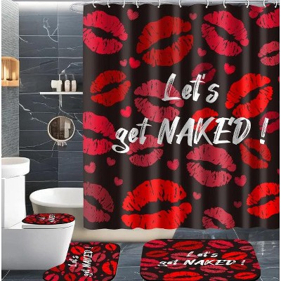 LunaLulinlk 4 Pcs Shower Curtain Set with Rugs Toilet Lid Cover Mat Red Lips Bathroom Sets
