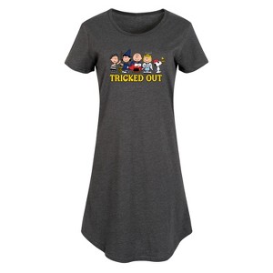 Women's Peanuts Tricked Out Graphic T-shirt Dress - Heather Charcoal - Small - 1 of 4