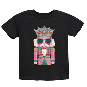 Pink and Teal Nutcracker Patchwork Print - Youth Short Sleeve Graphic T-Shirt and Toddler Short Sleeve Graphic T-Shirt - 1 of 3