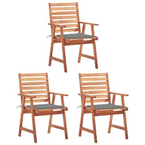 vidaXL Patio Dining Chairs with Cushions - Set of 3 - Solid Acacia Wood - Slatted Design - Gray Cushions - 1 of 4