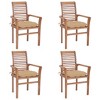 vidaXL Dining Chair Set of 4 Beige (Cushions) Teak hardwood, Polyester - 2 of 4