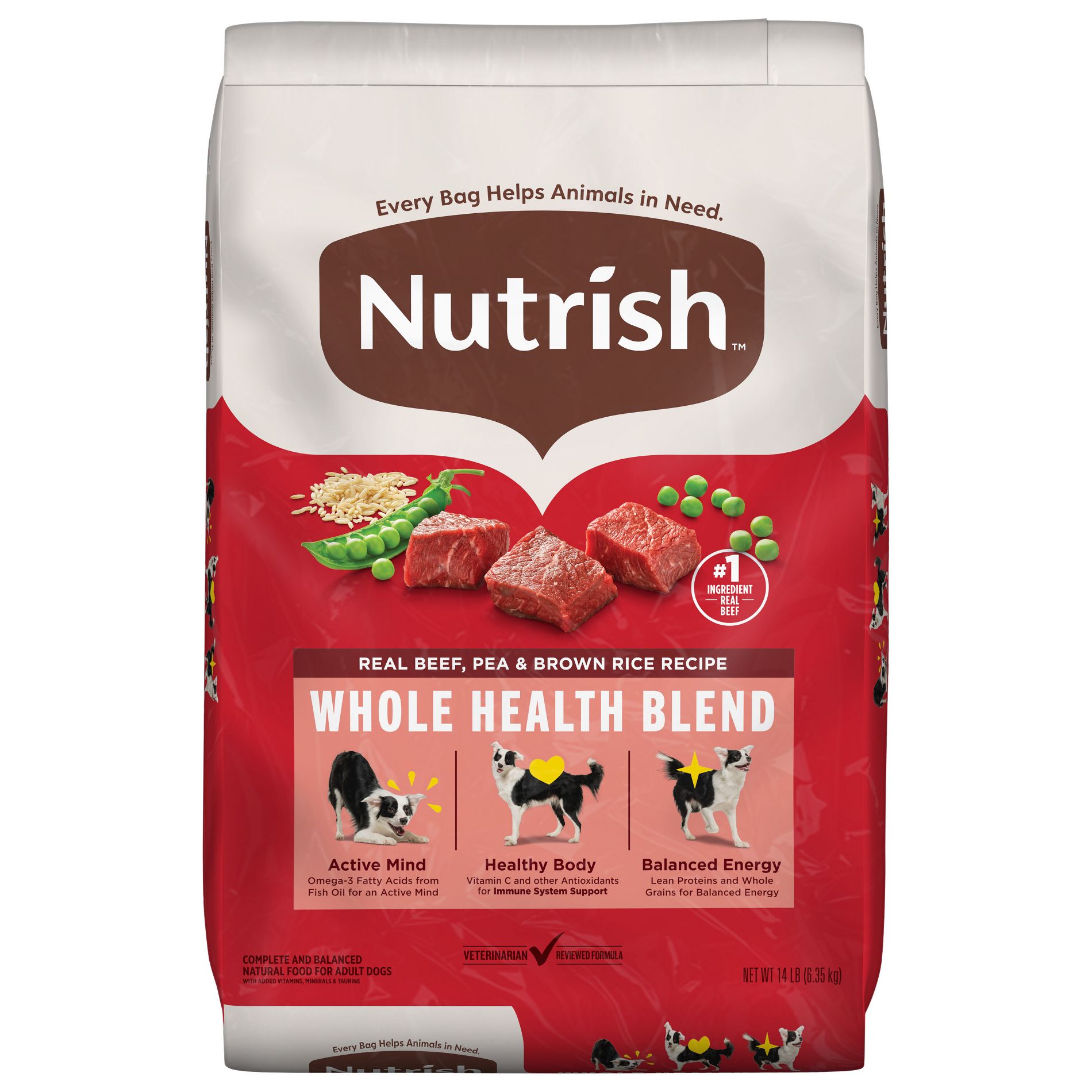 Nutrish Whole Health Blend Real Beef, Pea & Brown Rice Recipe Dry Dog Food - 14lbs