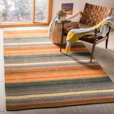 Gold and Grey Striped Wool Kilim 8' x 10' Area Rug