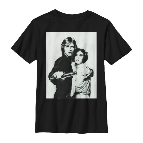 Boy's Star Wars Luke And Leia Grayscale T-shirt - Black - X Large : Target