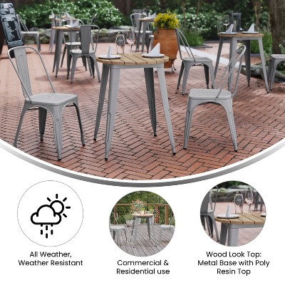 Declan 23.75" Round Brown Poly Resin Top Dining Table with Silver Steel Base