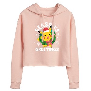 Women's - Pokémon - Pikachu Seasons Greetings Cropped Graphic Hoodie - 1 of 3