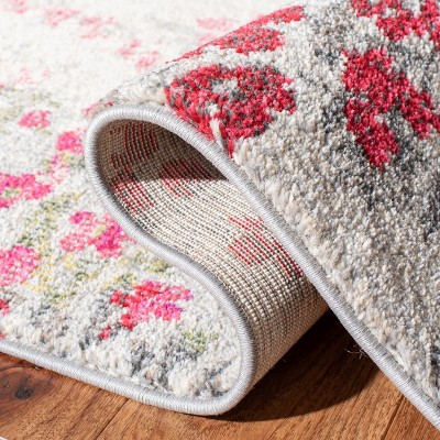 Ivory and Pink Floral Design Reversible Area Rug, 8' x 11'