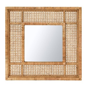 23.5" Square Modern Wood Rattan Wall Mirror Brown - Storied Home - 1 of 4
