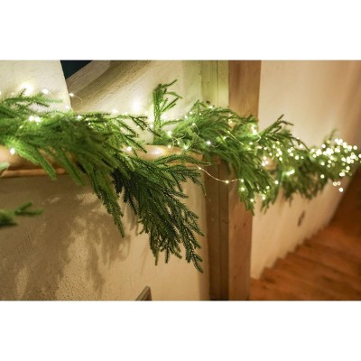 MOEPISY 9ft Christmas Garland with LED Lights, Real Touch Pine Garland