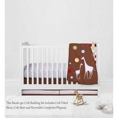 Bacati - Baby & Me Giraffe, Orange/Green/Blue/Red/Brown 3 pc Crib Bedding Set