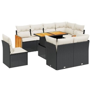 vidaXL 9 Piece Patio Sofa Set with Cushions Black and Cream Poly Rattan - Without Storage - 1 of 4