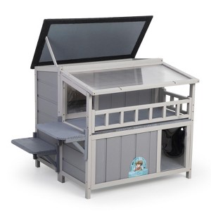 AZL1 Life Concept Pet Crates and Houses 2-Tier Wooden Cat House Enclosure with Jumping Platforms, Waterproof, Gray, 36.22"*25.98"*27.95" - 1 of 4