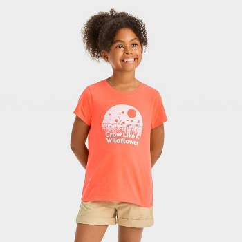 Girls' Short Sleeve 'Grow Like a Wildflower' Graphic T-Shirt - Cat & Jack™ Coral Orange