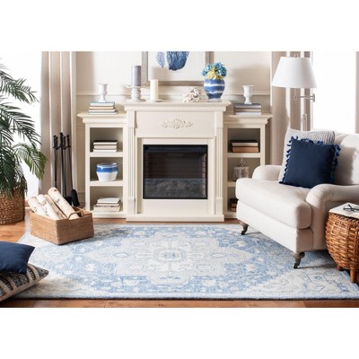 Blue and Ivory Hand-Tufted Wool Square Rug