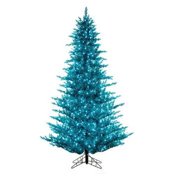 Vickerman 3' x 25" Aqua Tinsel Artificial Pre-Lit Christmas Tree with Lights and Plastic Tree Stand
