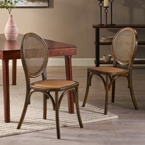 Elegant Vintage-Style Rattan Dining Chairs with Curved Wooden Frame, Round Cane Backrest, and Comfortable Woven Seat-Coolbibila - 1 of 4