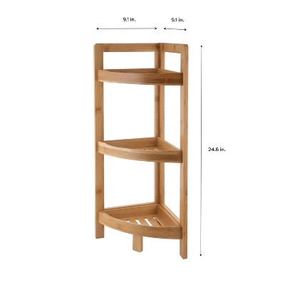 3-Tier Natural Bamboo Corner Bathroom Shelf