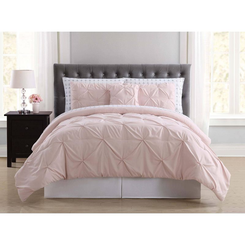 Truly Soft Twin Extra Long Arrow Pleated Bed in a Bag Set Blush, 1 of 6