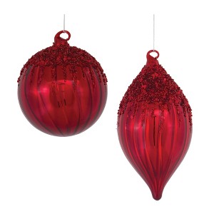 Sequined Glass Ornament – 8"H Red Christmas Decorative Hanging, Set of 4 by Melrose - 1 of 4