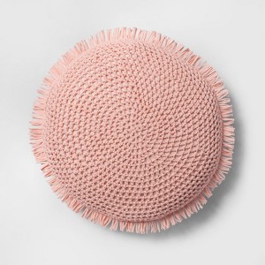 Knit With Fringe Oversize Round Throw Pillow Pink - Opalhouse