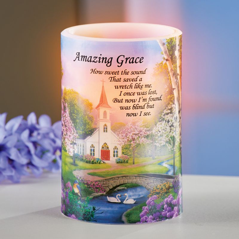Collections Etc Amazing Grace LED Flameless Candle 6"H 4 X 4 X 6, 2 of 3