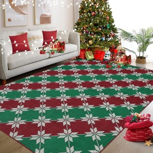 GustoWave Christmas Geometric Throw Area Rugs, Non Slip Machine Washable, Green+Red - 1 of 4